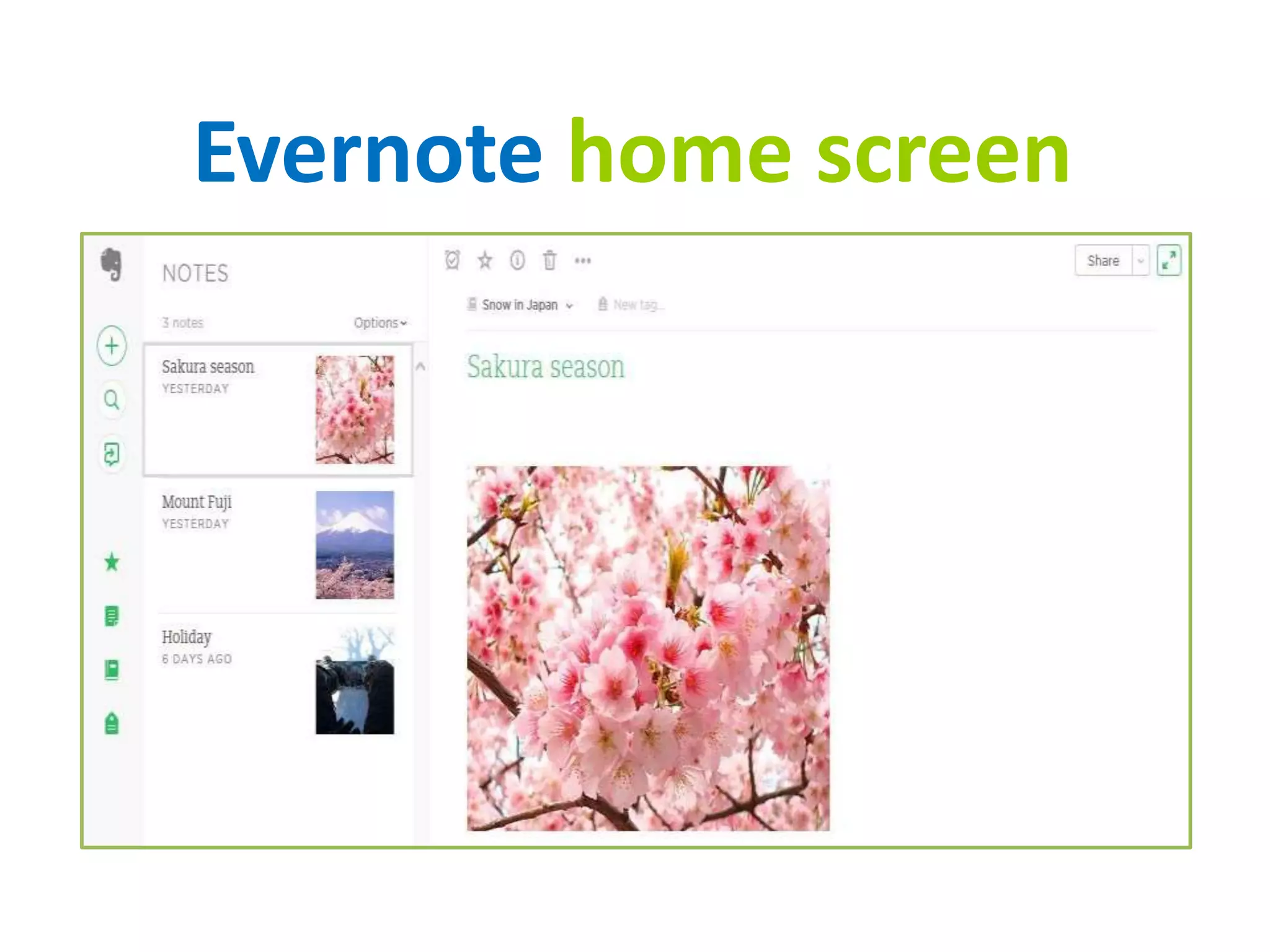 Evernote home screen
 
