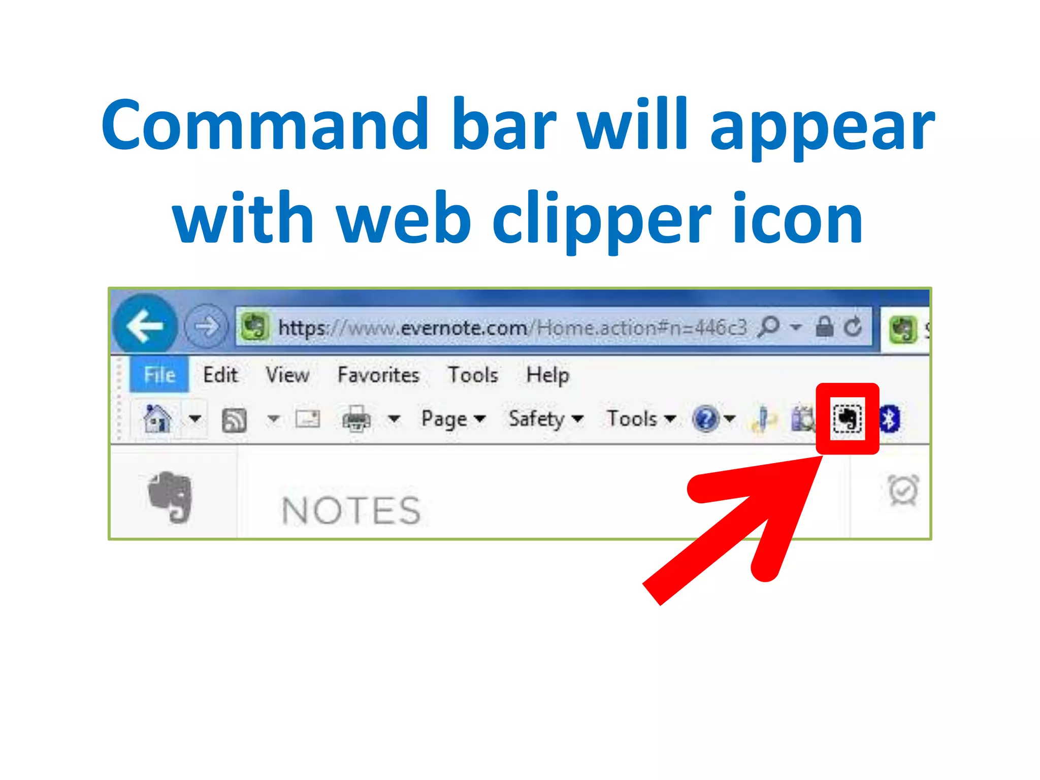 Command bar will appear
with web clipper icon
 