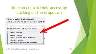 You can control their access by
clicking on the dropdown
© A1 Virtual Consultant - Levy Reyes 136
 