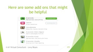 Here are some add ons that might
be helpful
© A1 Virtual Consultant - Levy Reyes 171
 