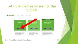 Let’s use the free version for this
tutorial
© A1 Virtual Consultant - Levy Reyes 18
 