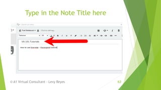 Type in the Note Title here
© A1 Virtual Consultant - Levy Reyes 63
 