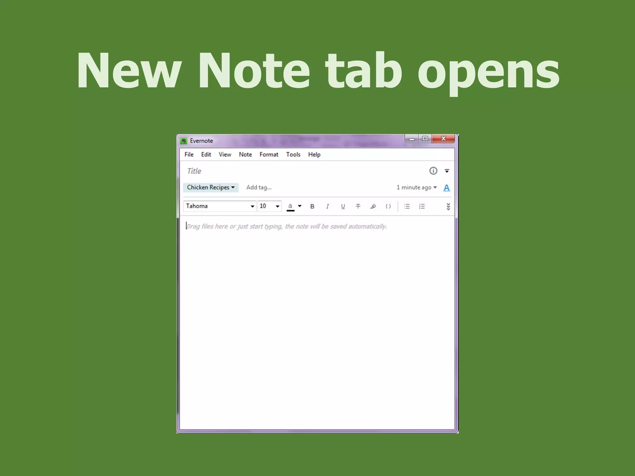 New Note tab opens
 