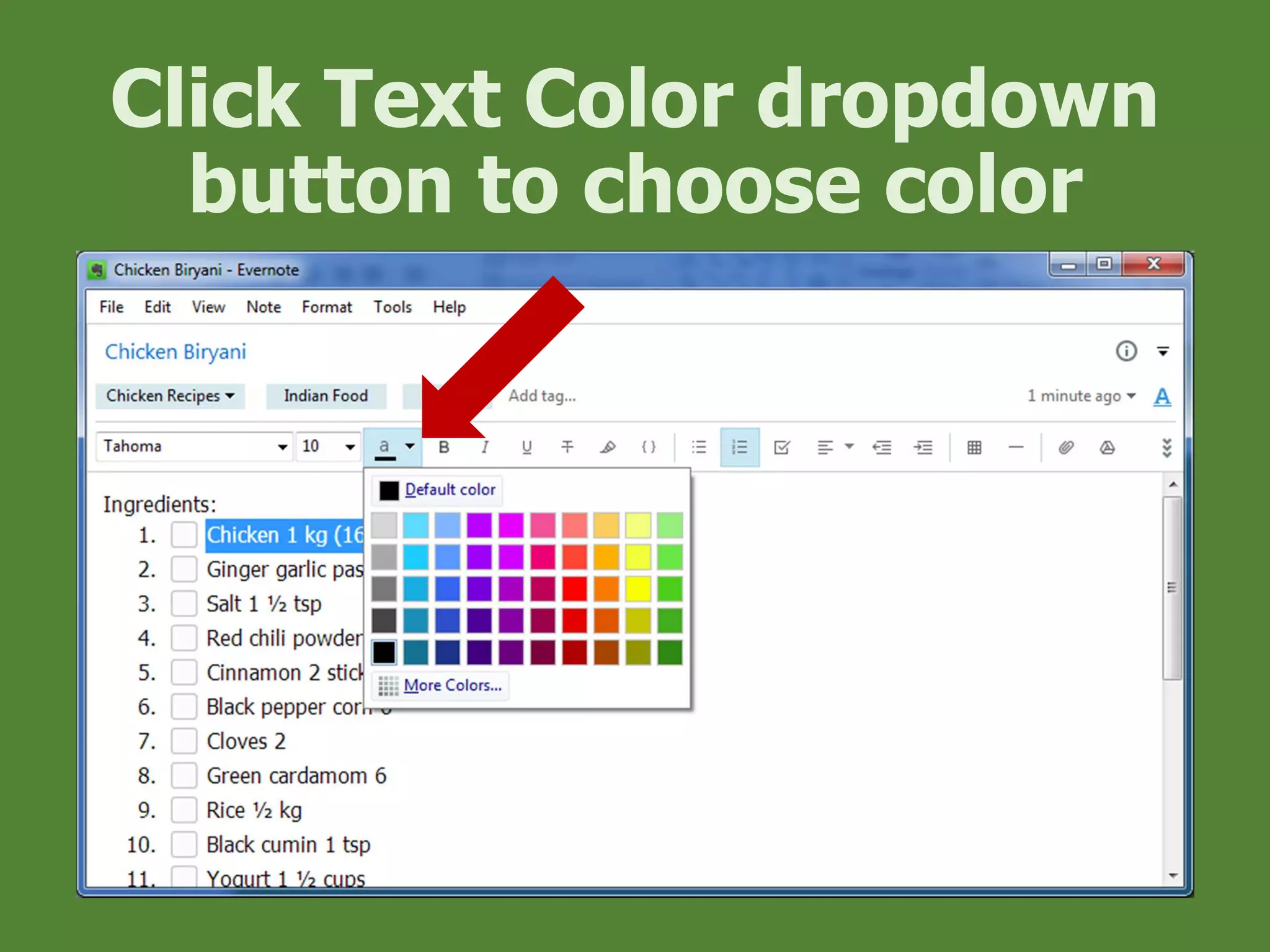 Click Text Color dropdown
button to choose color
 