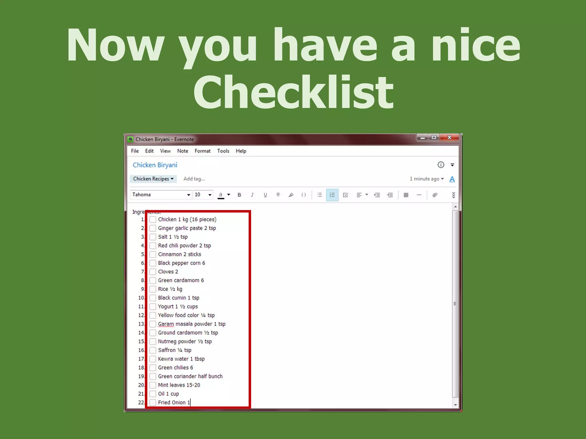 Now you have a nice
Checklist
 