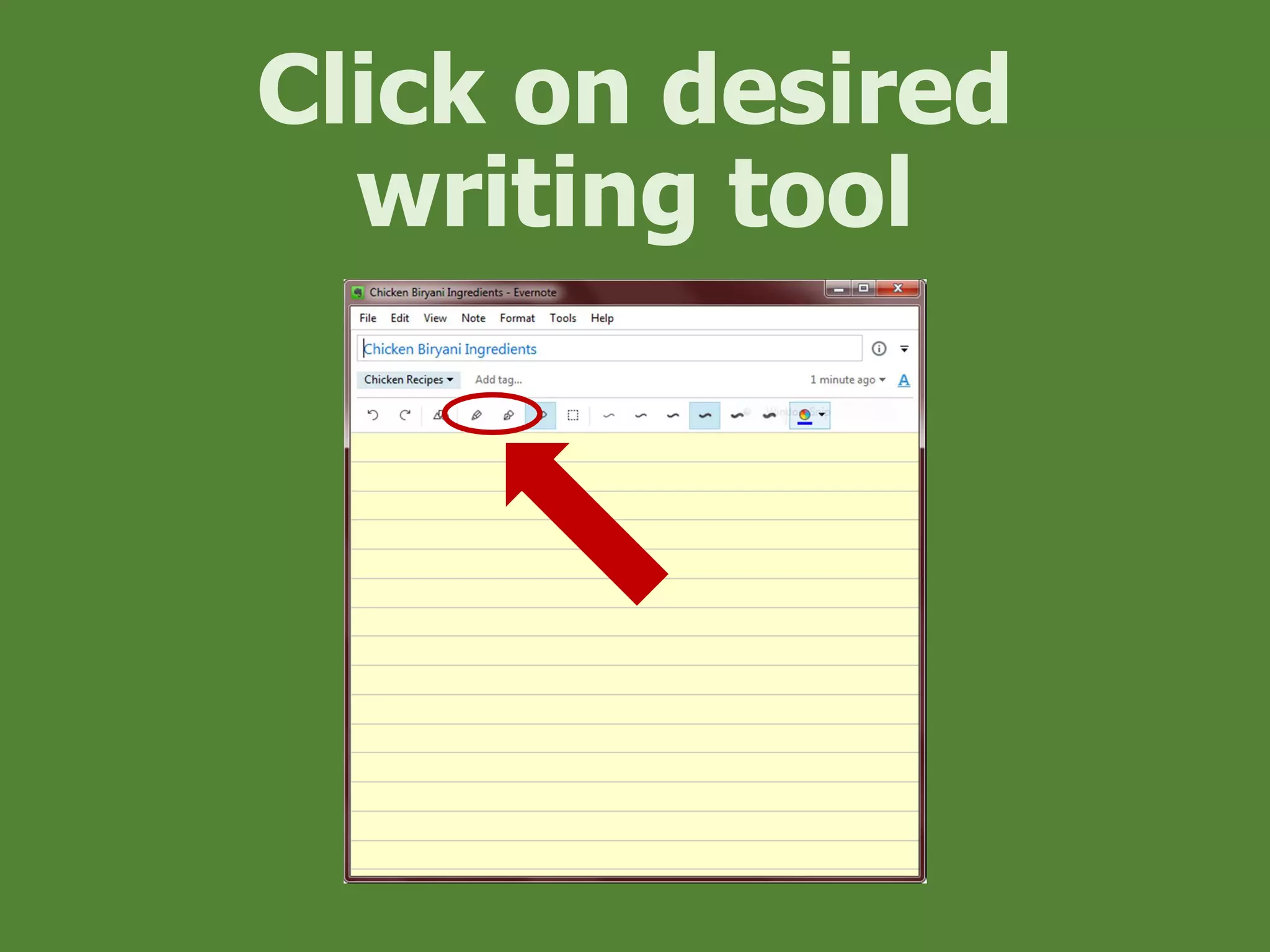 Click on desired
writing tool
 