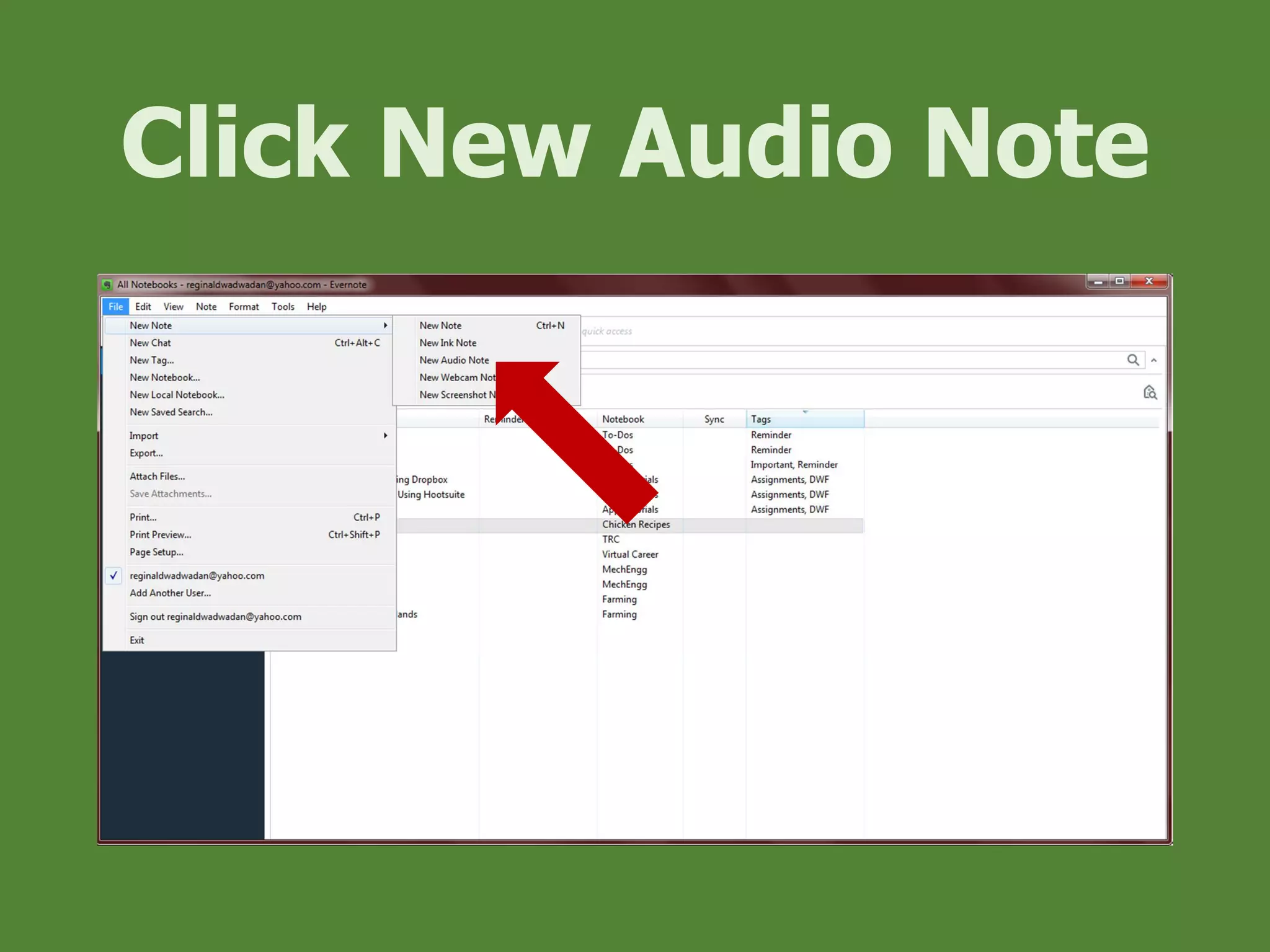 Click New Audio Note
 