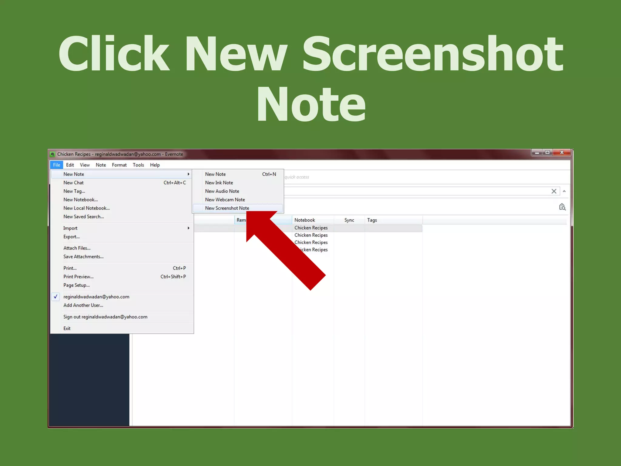 Click New Screenshot
Note
 