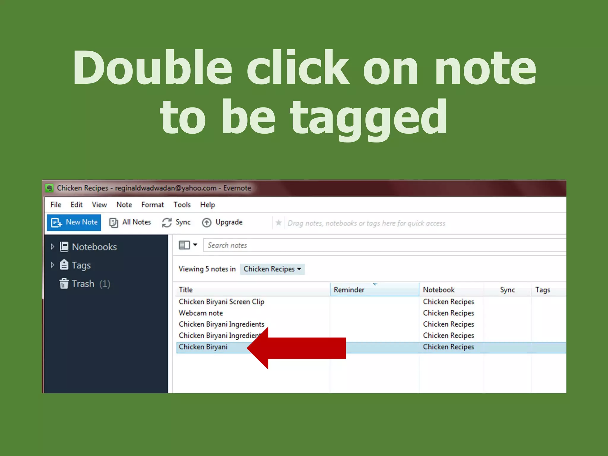 Double click on note
to be tagged
 