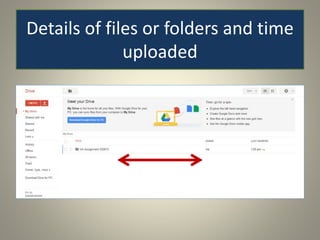 Details of files or folders and time
uploaded
 