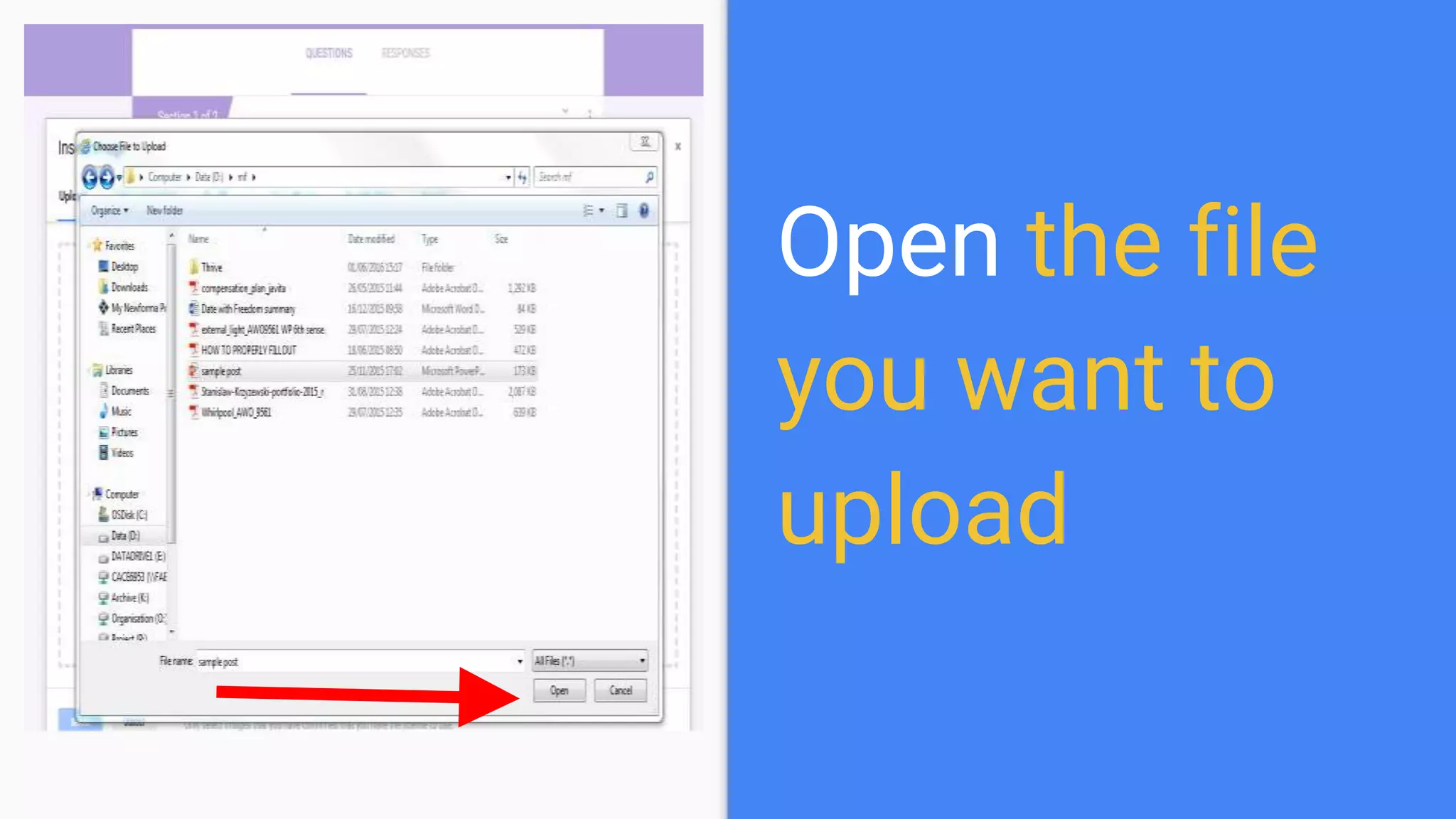 Open the file
you want to
upload
 