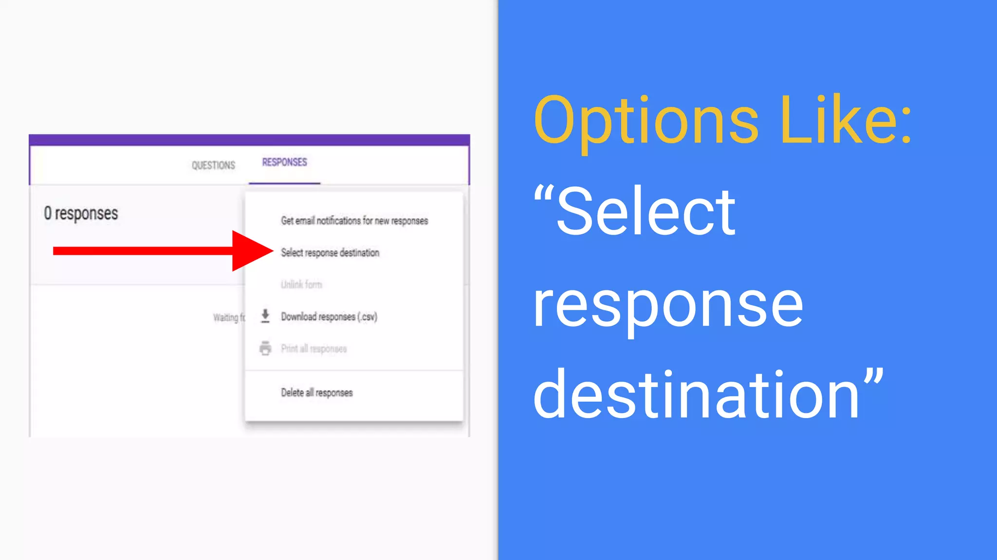 Options Like:
“Select
response
destination”
 