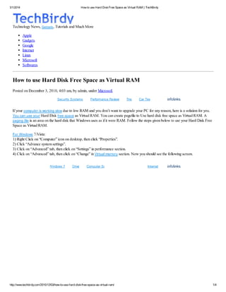 How to use hard disk fre...virtual ram   tech birdy