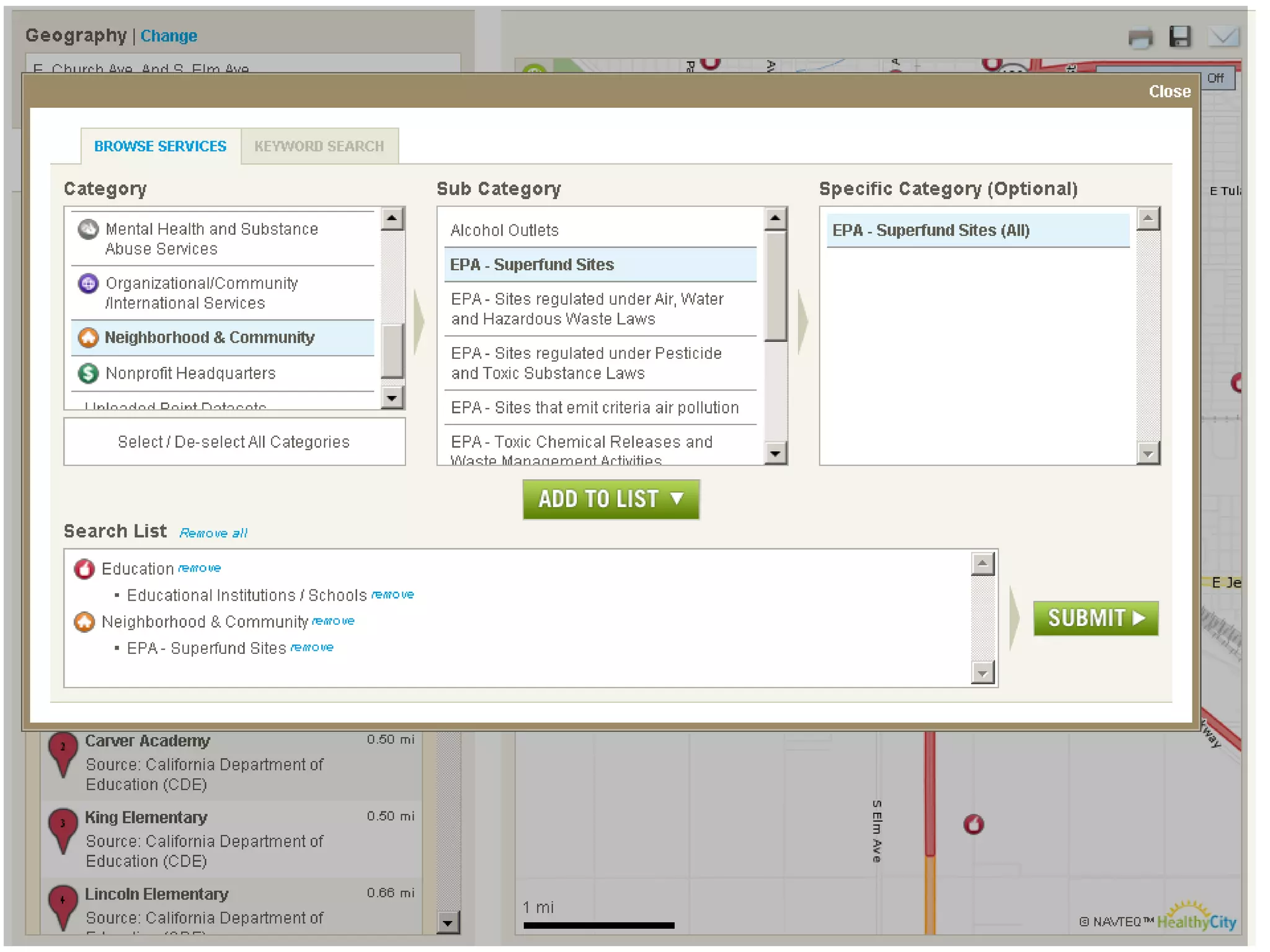 Click the +- buttons to add community data to your map