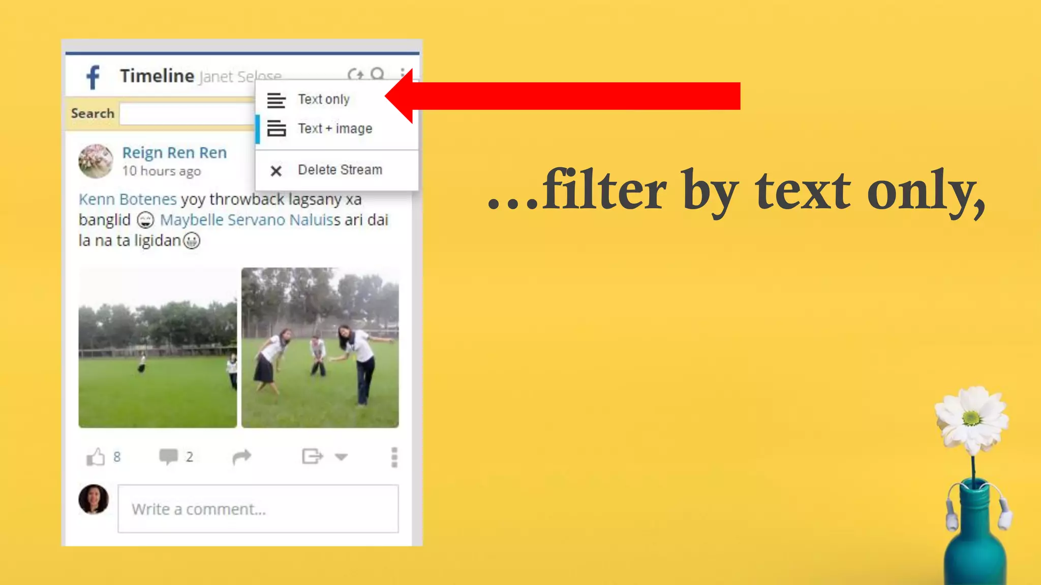 …filter by text only,
 