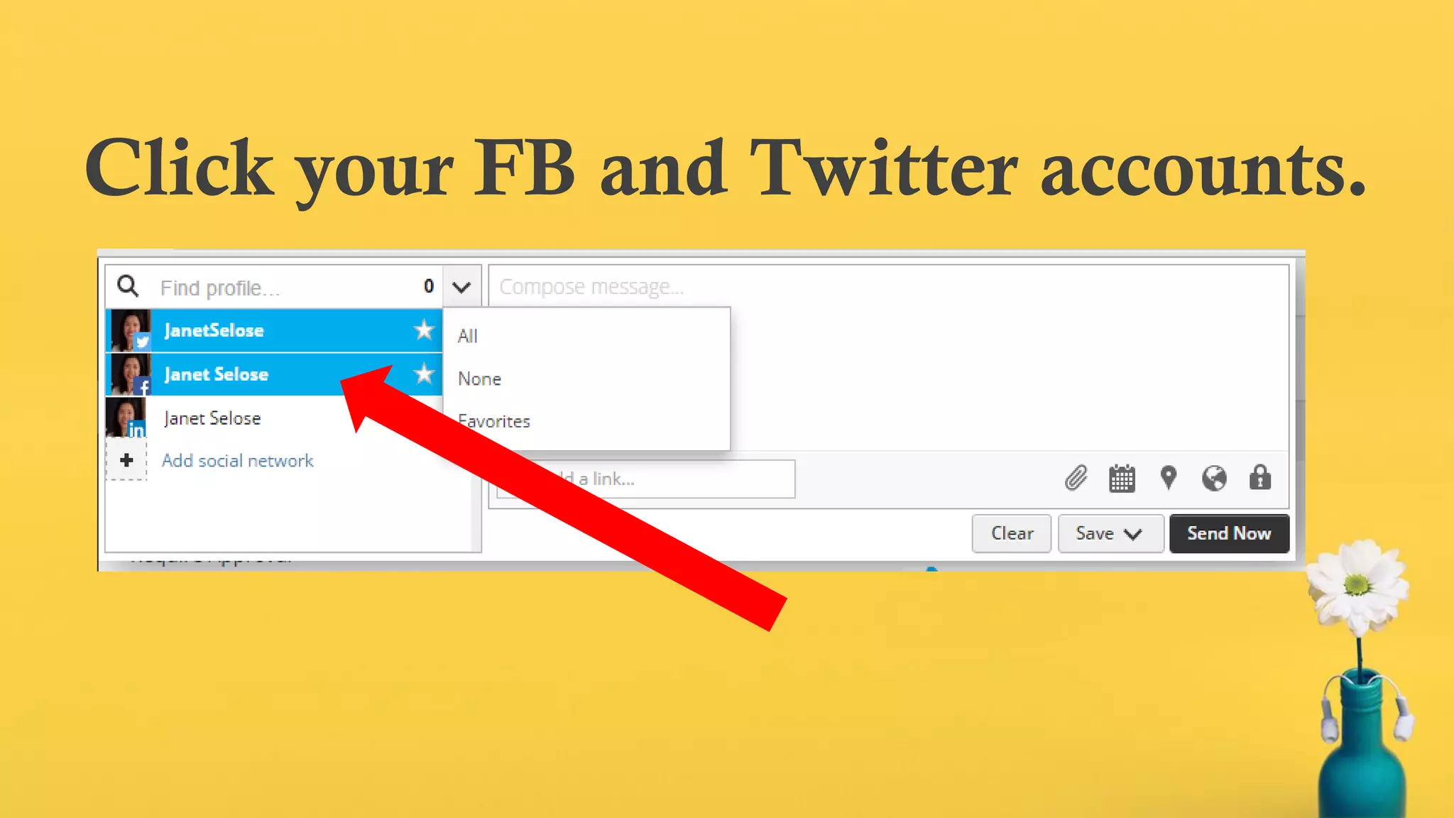 Click your FB and Twitter accounts.
 