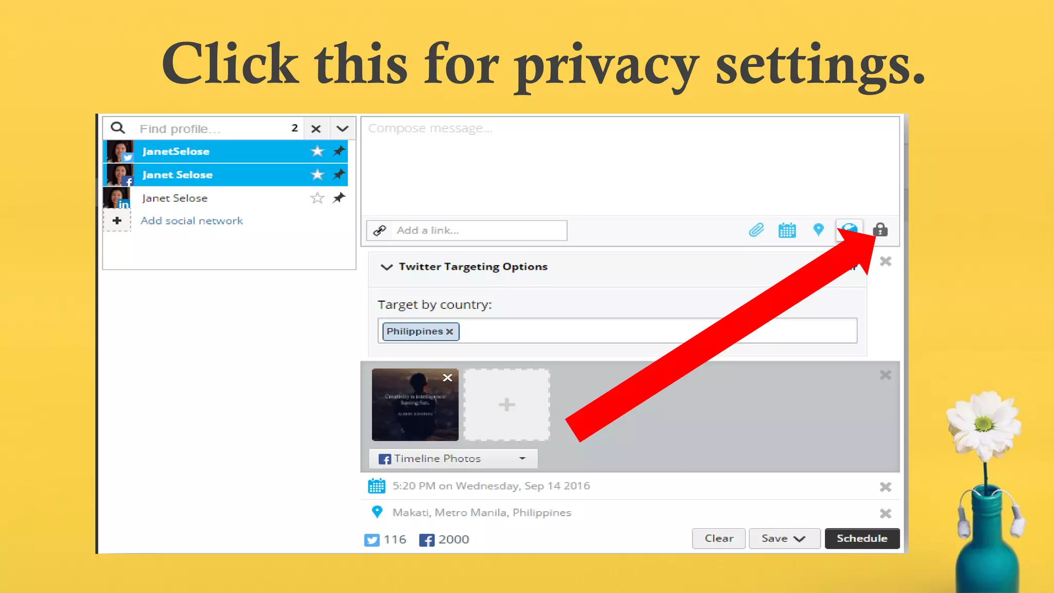 Click this for privacy settings.
 