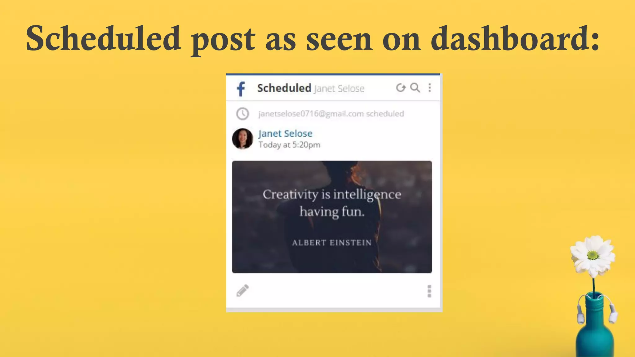 Scheduled post as seen on dashboard:
 