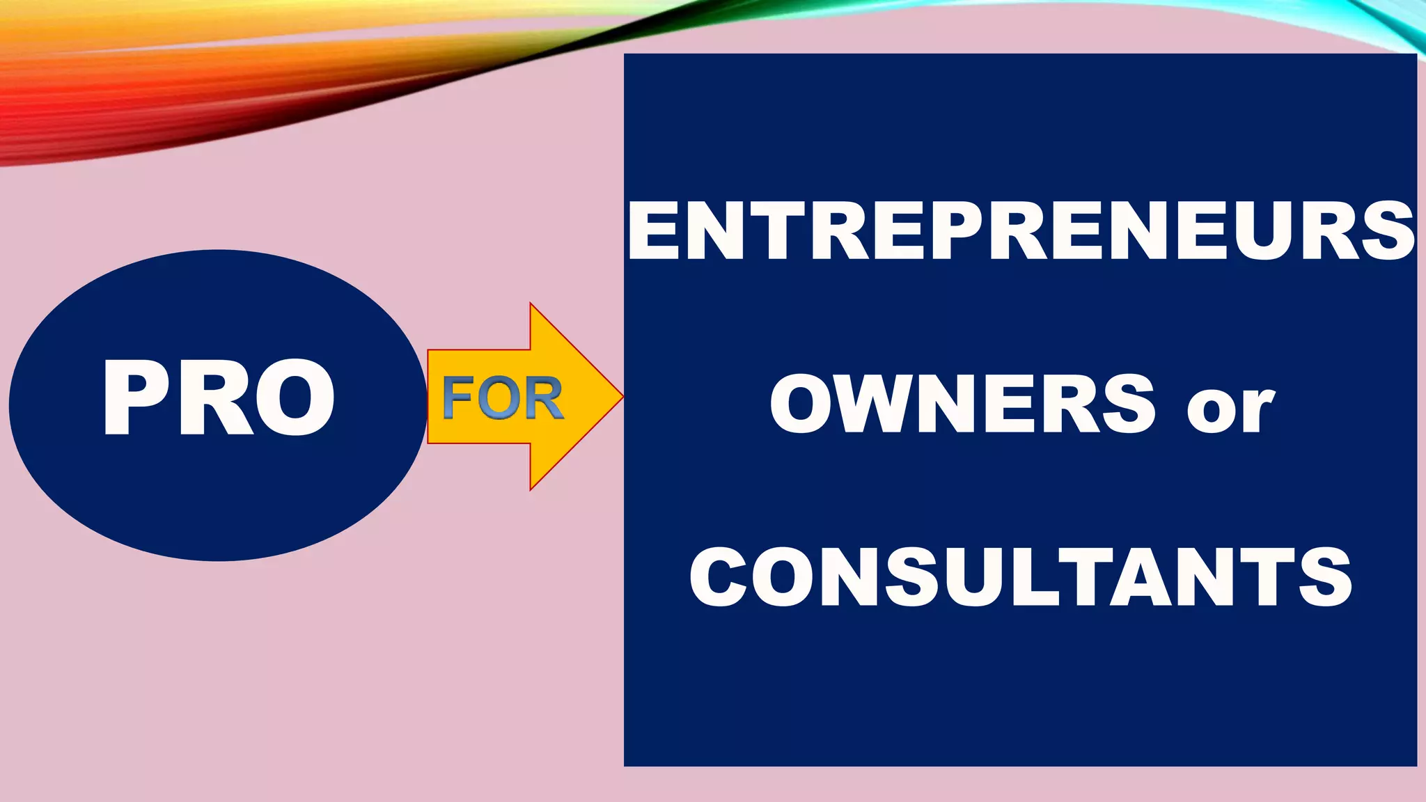 PRO
ENTREPRENEURS
OWNERS or
CONSULTANTS
 