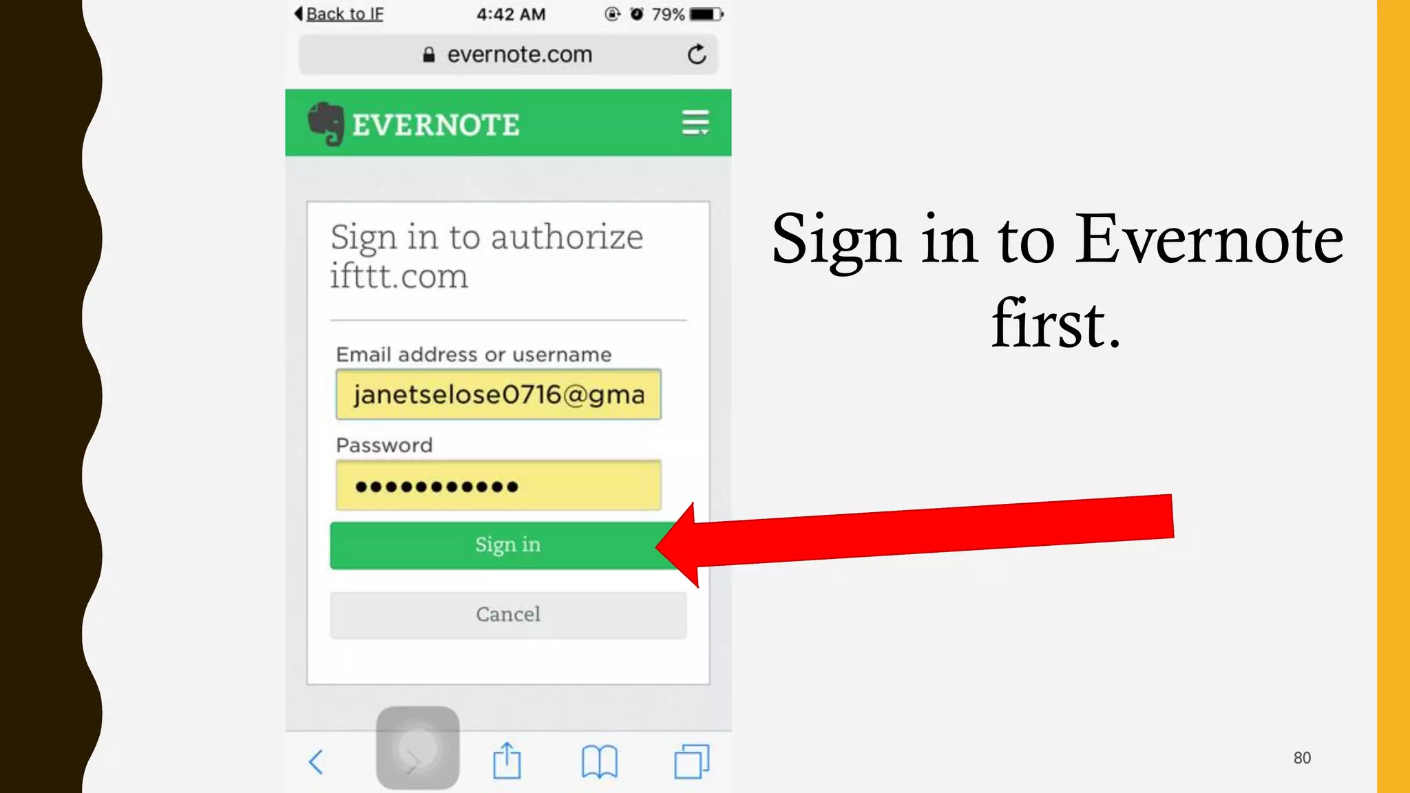 Sign in to Evernote
first.
80
 