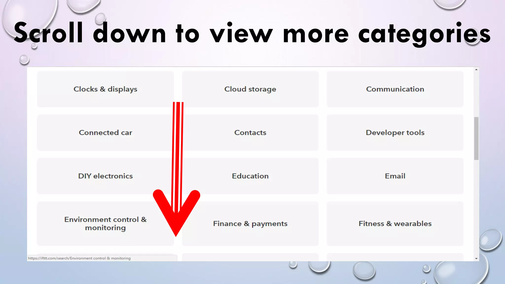 Scroll down to view more categories
 