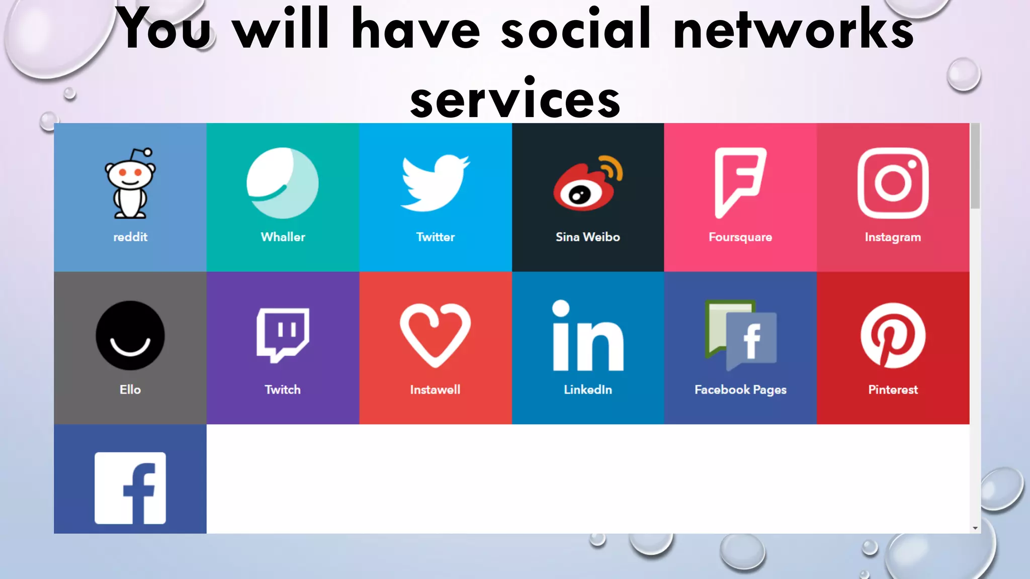 You will have social networks
services
 