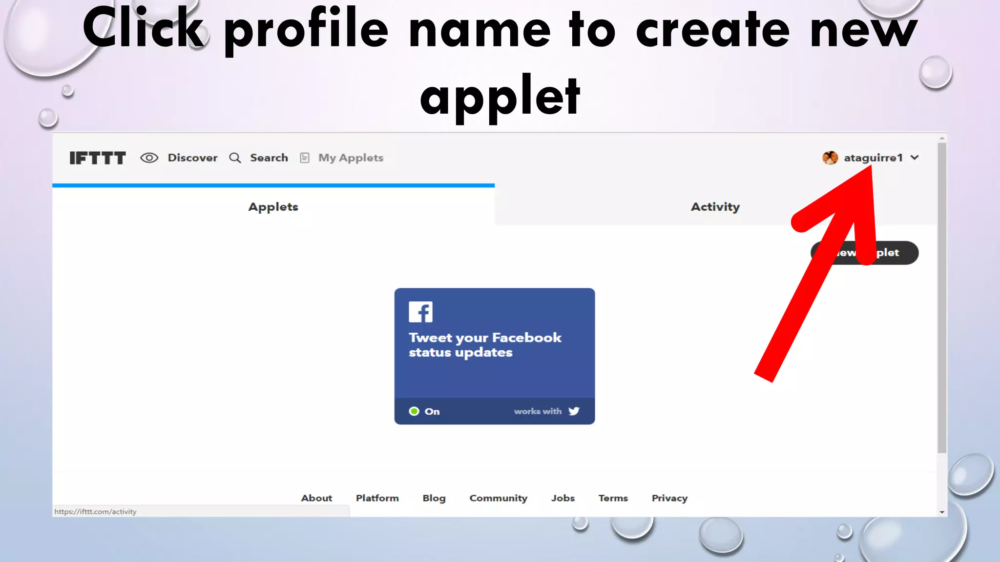 Click profile name to create new
applet
 