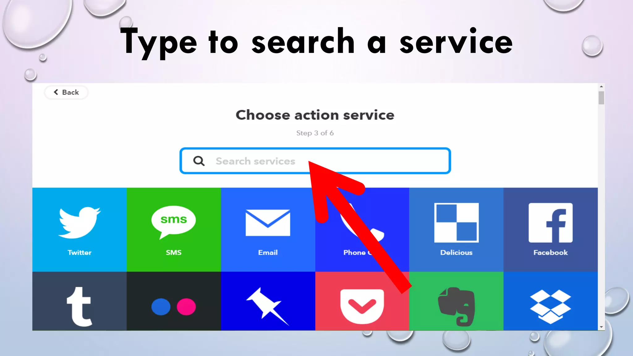 Type to search a service
 