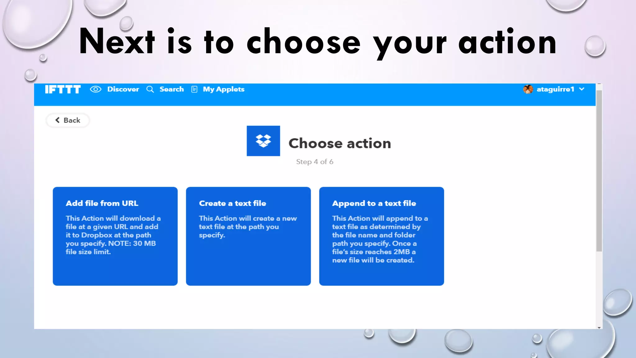 Next is to choose your action
 