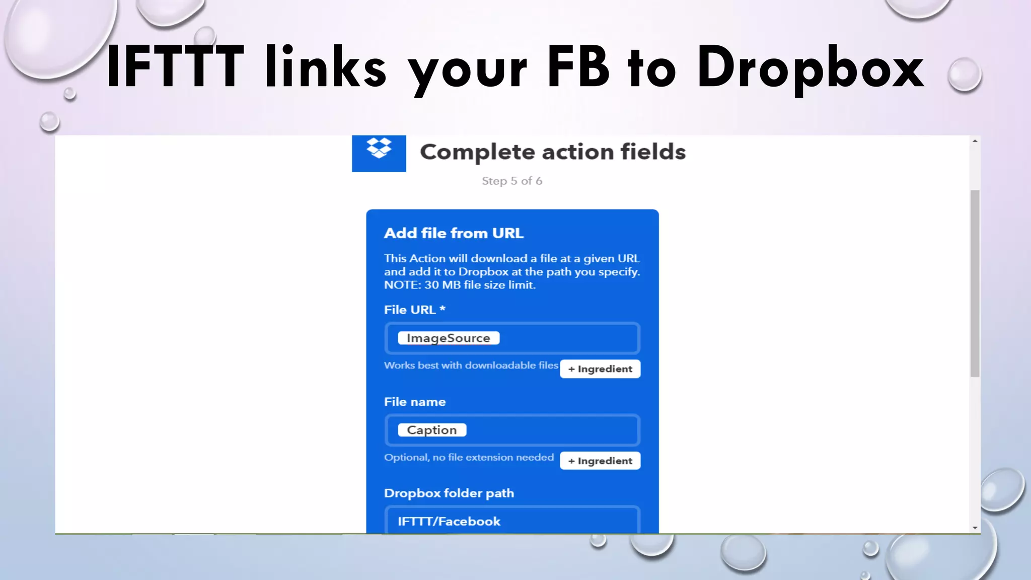 IFTTT links your FB to Dropbox
 