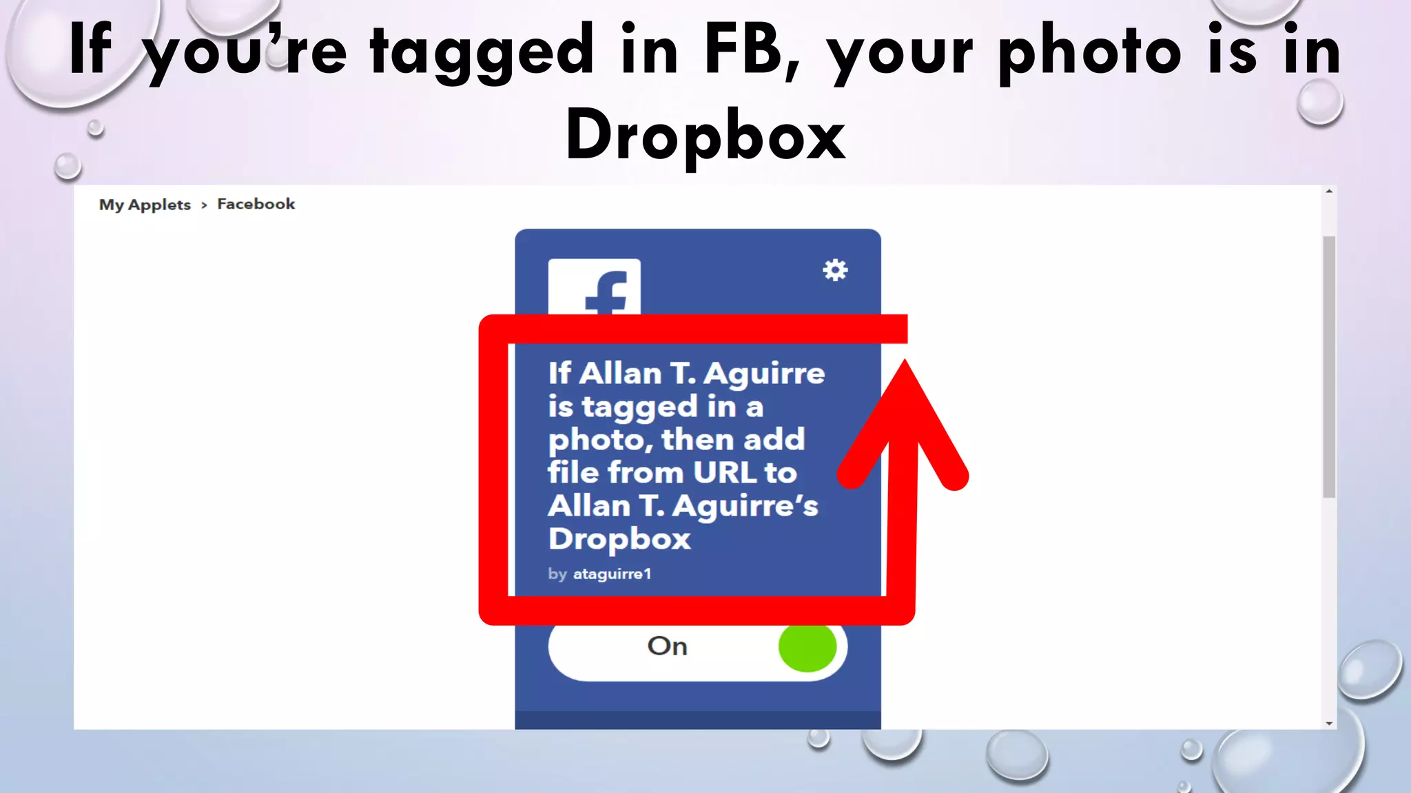 If you’re tagged in FB, your photo is in
Dropbox
 