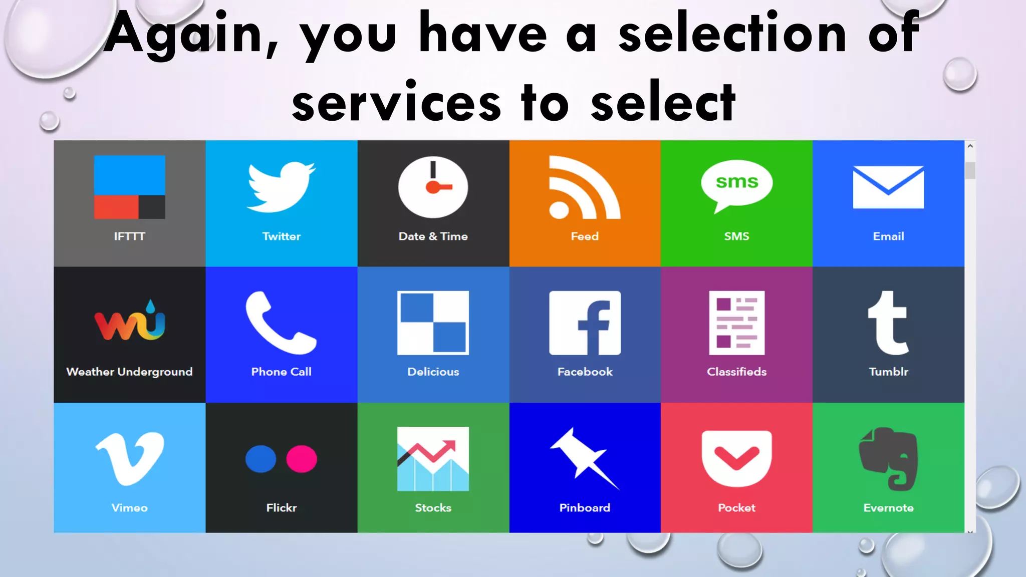 Again, you have a selection of
services to select
 