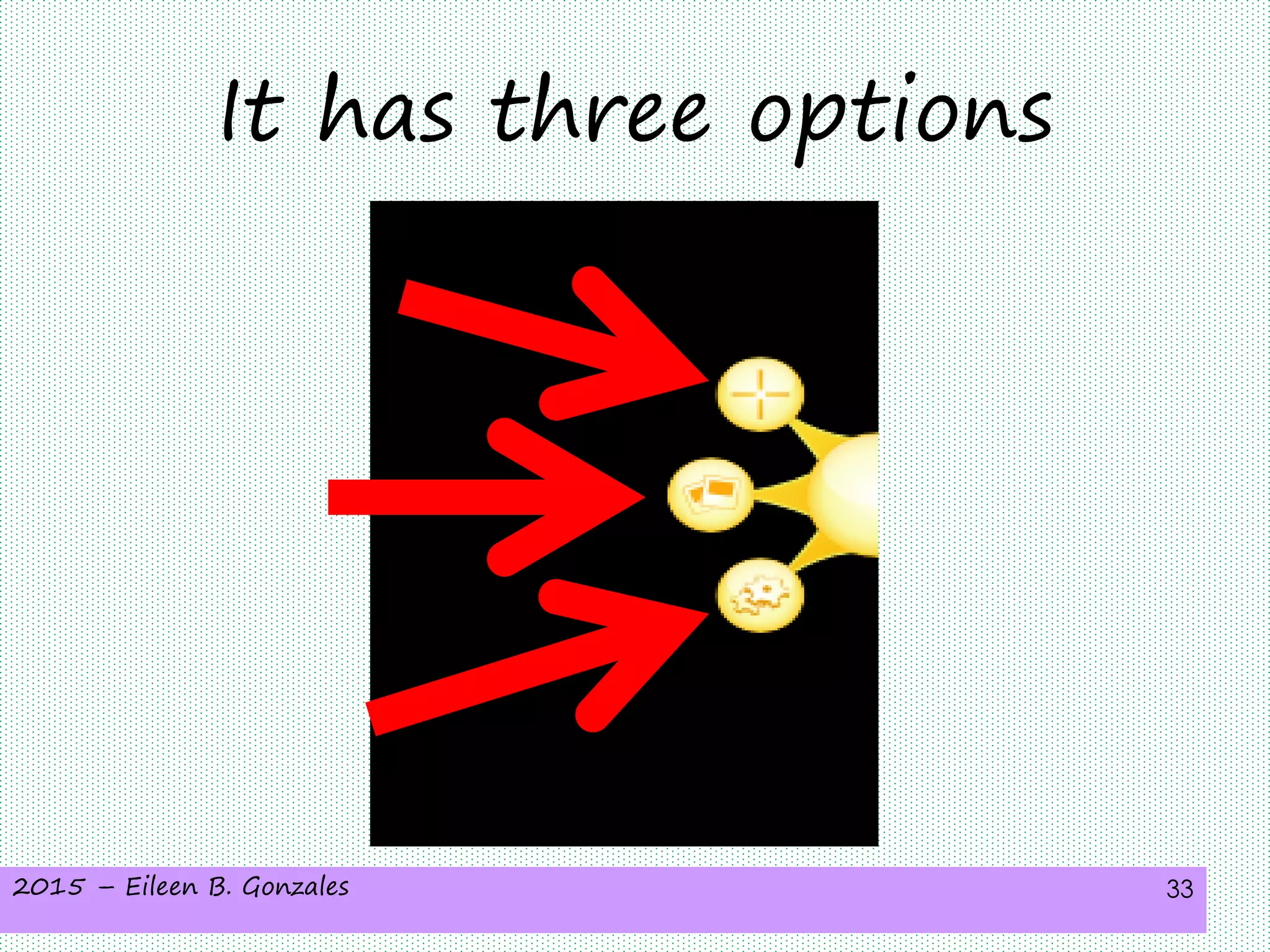 2015 – Eileen B. Gonzales 33
It has three options
 