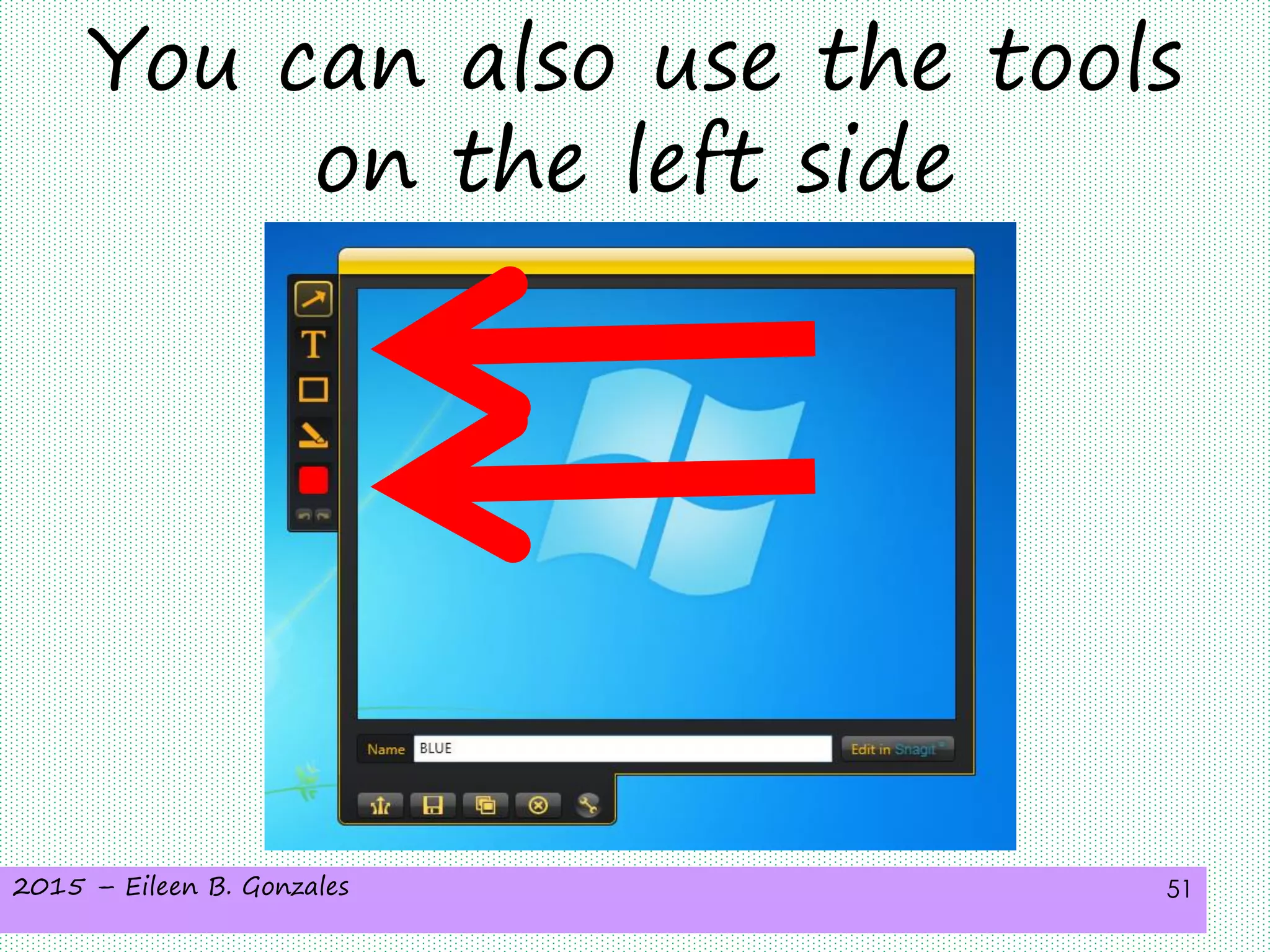 2015 – Eileen B. Gonzales 51
You can also use the tools
on the left side
 