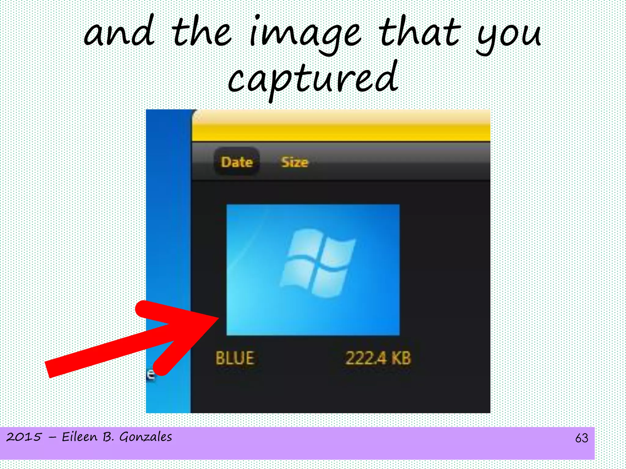 2015 – Eileen B. Gonzales 63
and the image that you
captured
 