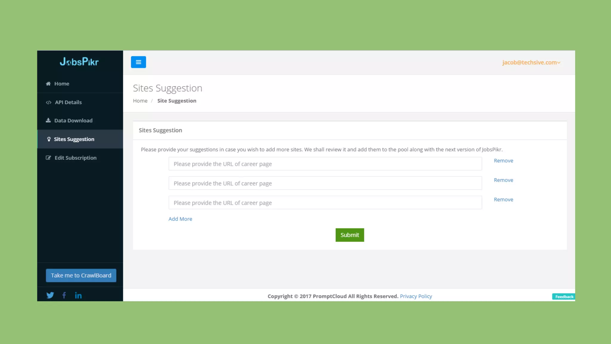 Start using JobsPikr
www.jobspikr.com
sales@jobspikr.com
 