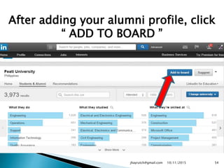 After adding your alumni profile, click
“ ADD TO BOARD ”
10/11/2015jhayrutch@gmail.com 54
 