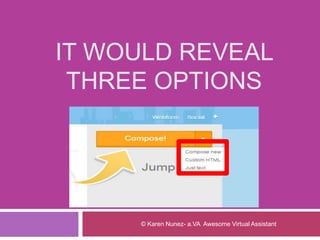 © Karen Nunez- a.VA Awesome Virtual Assistant
IT WOULD REVEAL
THREE OPTIONS
 