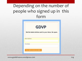 Depending on the number of
people who signed up in this
form
www.goaldrivenva.wordpress.com 114
 