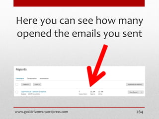Here you can see how many
opened the emails you sent
www.goaldrivenva.wordpress.com 264
 