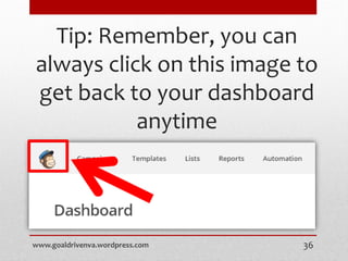 Tip: Remember, you can
always click on this image to
get back to your dashboard
anytime
www.goaldrivenva.wordpress.com 36
 