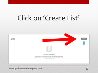 Click on ‘Create List’
www.goaldrivenva.wordpress.com 37
 