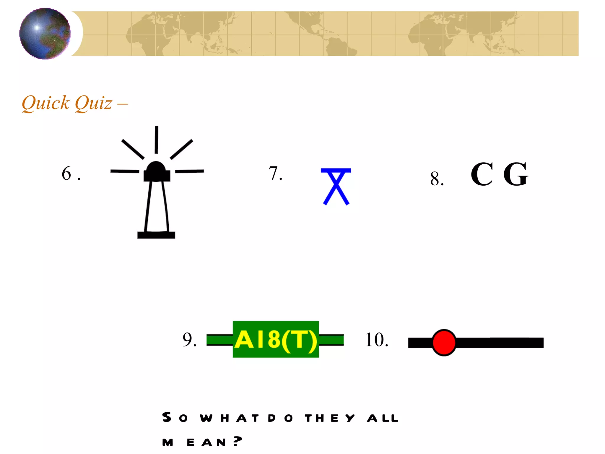 Quick Quiz –  6 . 7. 8.  C G   9. 10. So what do they all mean? 