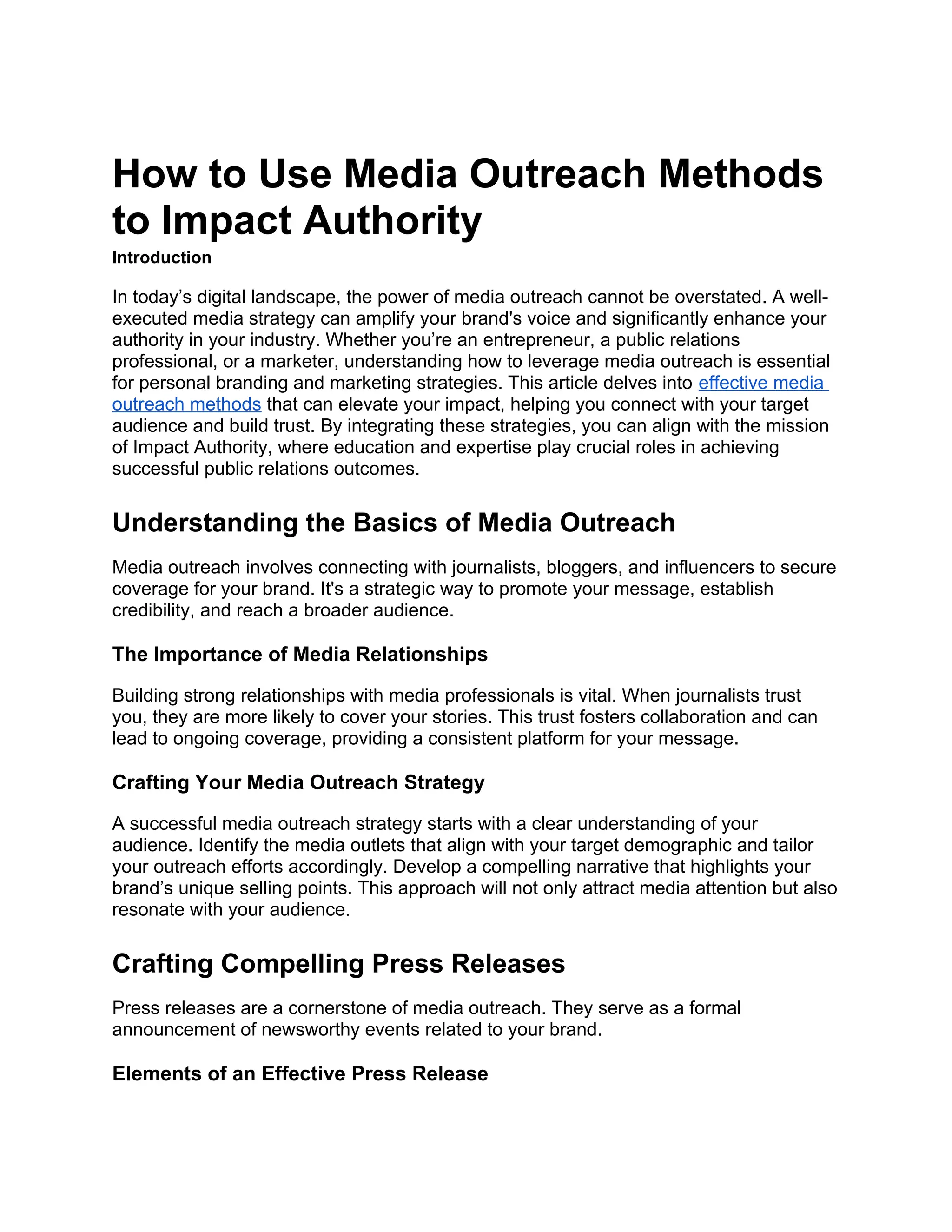 How to Use Media Outreach Methods to Impact Authority.docx | Social ...