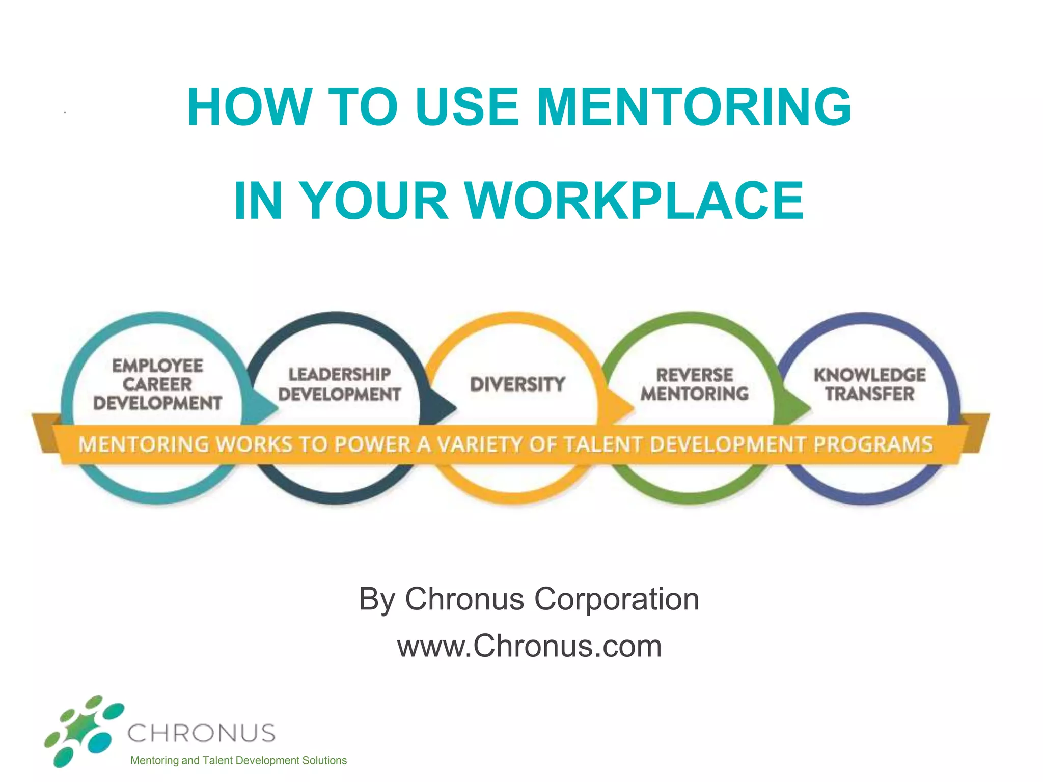 Mentoring and Talent Development Solutions
HOW TO USE MENTORING
IN YOUR WORKPLACE
By Chronus Corporation
www.Chronus.com
 