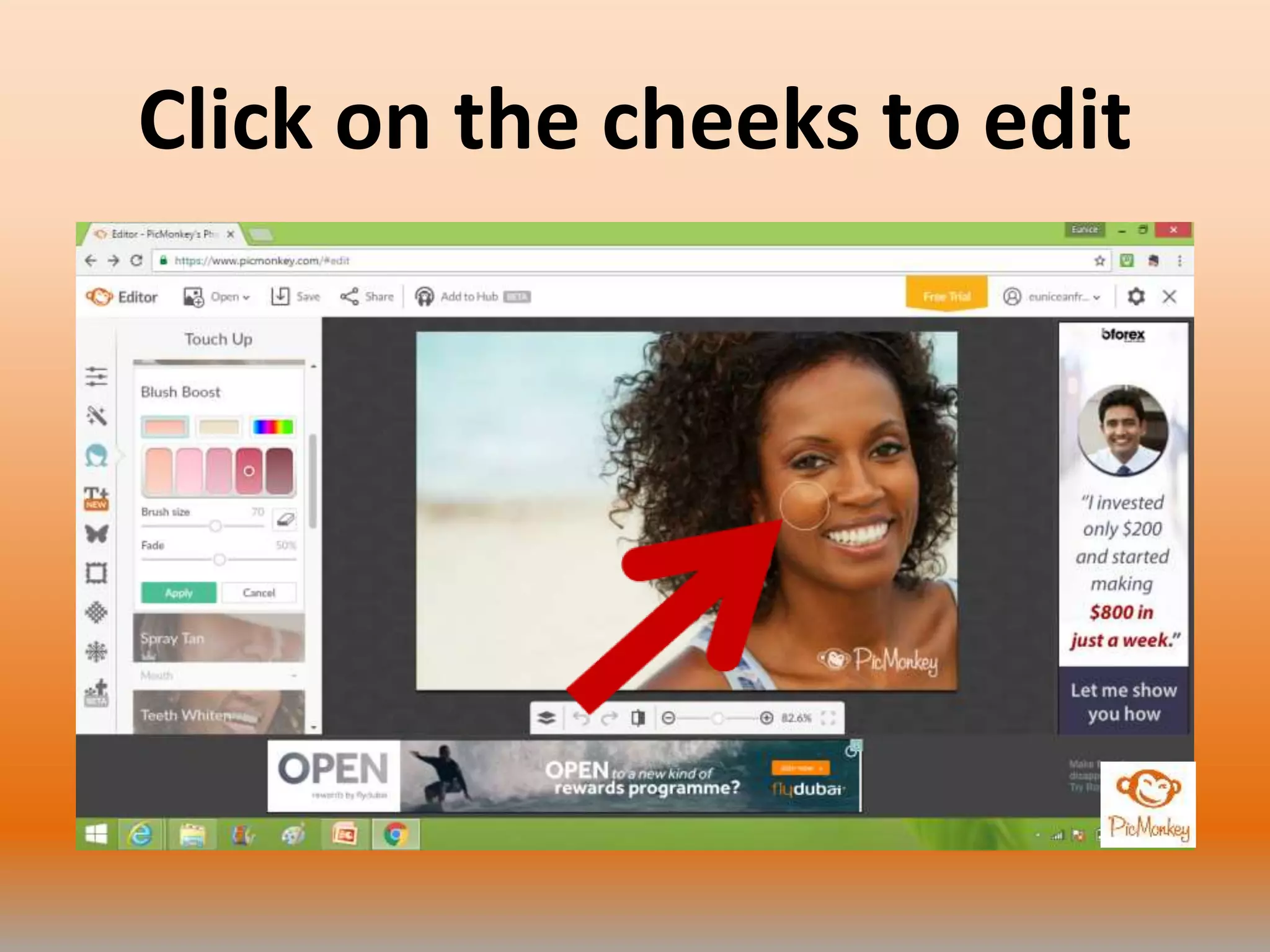 Click on the cheeks to edit
 