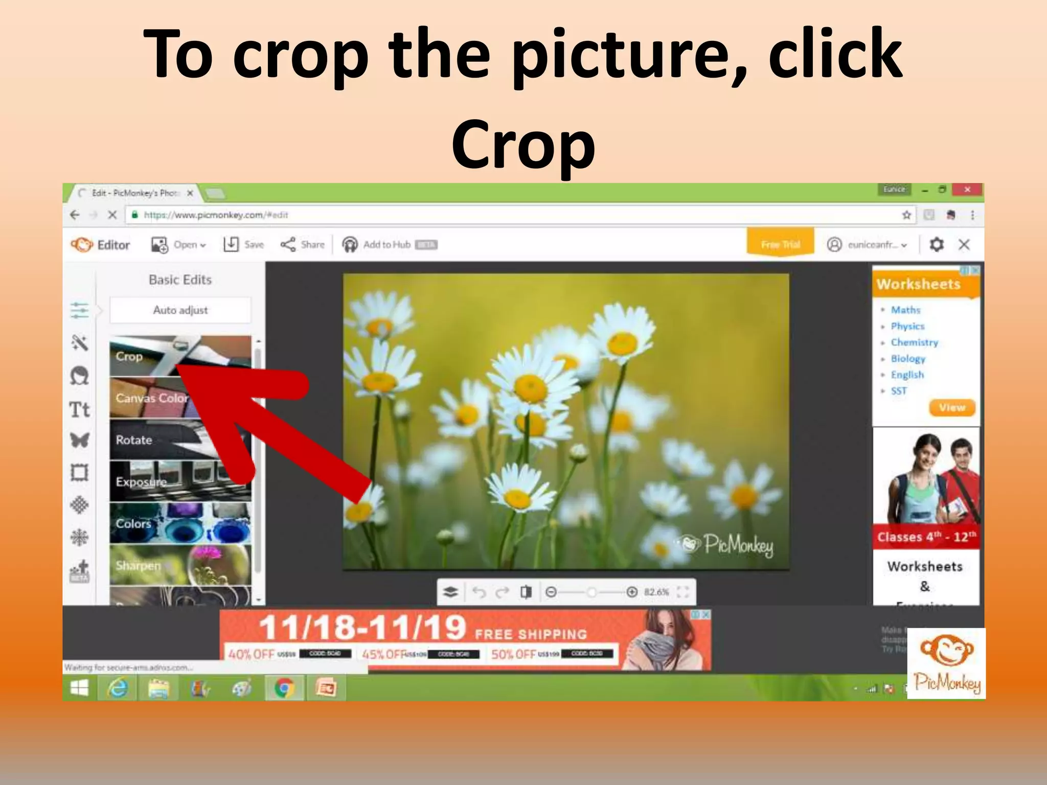 To crop the picture, click
Crop
 