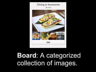 Board: A categorized
collection of images.
 