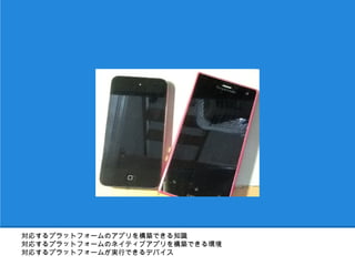 対応するプラットフォームのアプリを構築できる知識
対応するプラットフォームのネイティブアプリを構築できる環境
対応するプラットフォームが実行できるデバイス
 