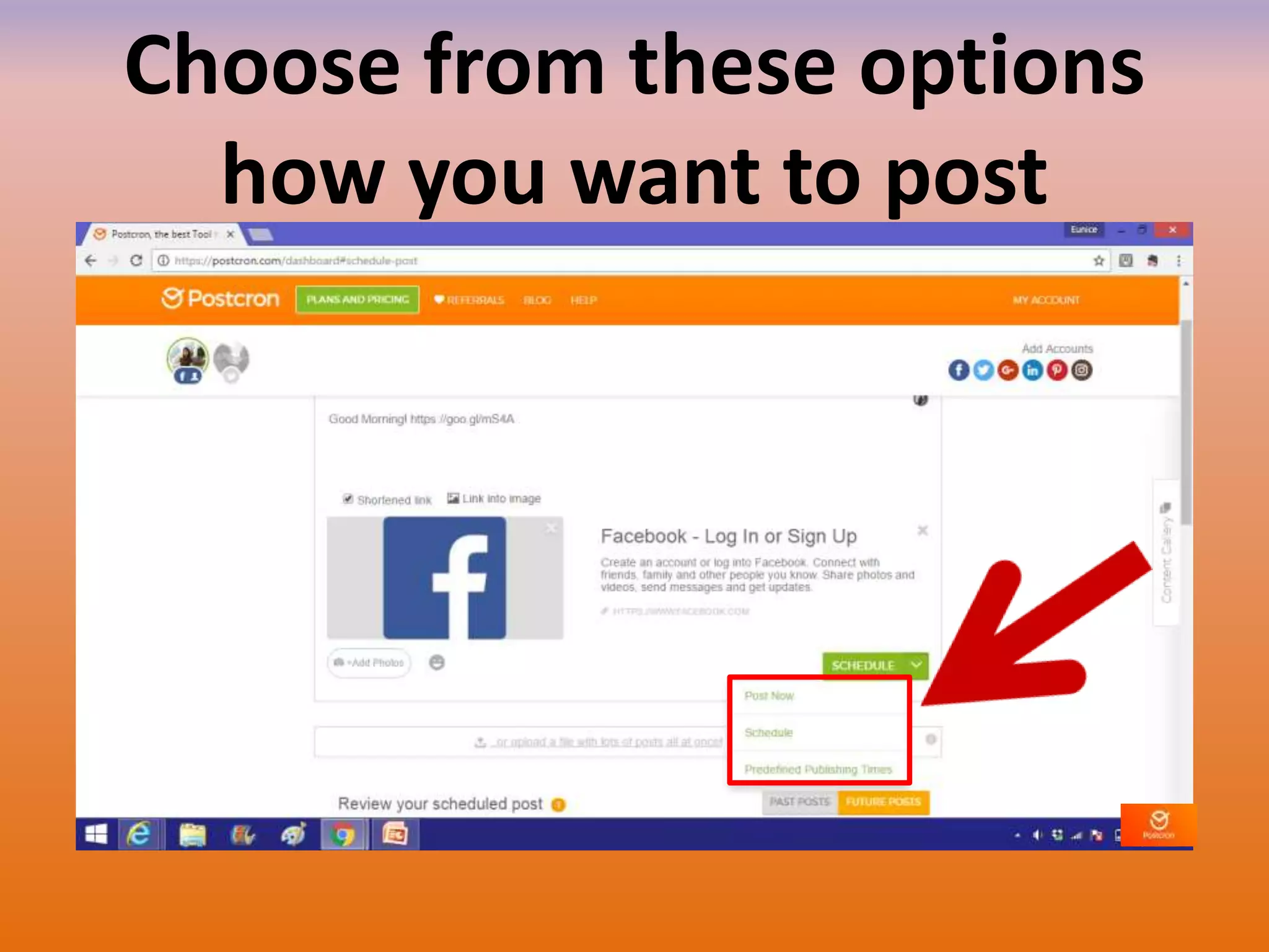 Choose from these options
how you want to post
 